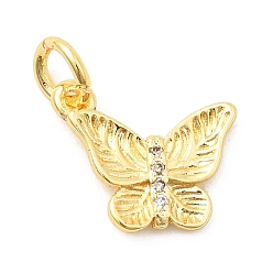 Настоящее золото 18K Латунные микро проложить кубического циркония прелести, бабочка, долговечный, стойки покрытие, с целью перехода в кольце, реальный 18 k позолоченный, 11x12.5x2 мм, отверстие : 3.2 мм