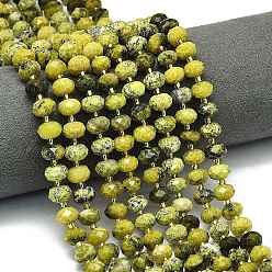 Желтая Бирюза(яшма) Бусы из натуральной желтой бирюзы (яшмы), граненые, рондель, с бисером, 8.5~10x5.5~6.5 мм, отверстие : 1 мм, около 43~45 шт / нитка, 15.35'' (39 см)