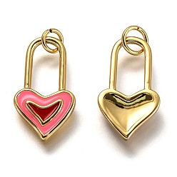 Бледно-фиолетовый Красный Латунь эмаль подвески, долговечный, реальный 18 k позолоченный, с целью перехода в кольце, сердце, бледно-фиолетовый красный, 19x10x1.9 мм, отверстие : 3.2 мм