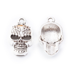 Античное Серебро Сплавочные подвески тибетского стиля, череп, античное серебро, 22x13x7 мм