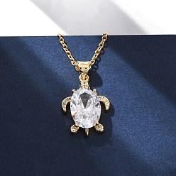 Turtle Латунные ожерелья с подвесками из прозрачных кубических цирконий с морскими животными, реальный 18 k позолоченный, черепаха, 18.39 дюйм (46.7 см)