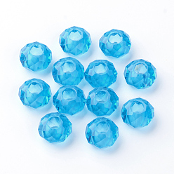 Dodger Blue Glass European Beads, Large Hole Beads, No Metal Core, Rondelle, Dodger Blue, 14x8mm, Hole: 5mm