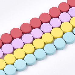 Mixed Color Spray Painted Non-magnetic Synthetic Hematite Beads Strands, Flat Round, Mixed Color, 10x4mm, Hole: 1mm, about 44pcs/strand, 15.7 inch