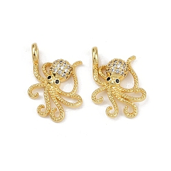 Настоящее золото 18K Латунные микро проложить кубического циркония подвески, без кадмия и без свинца, осьминог, реальный 18 k позолоченный, 23x15x5.5 мм, отверстие : 3.5 мм