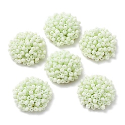 Бледно-Зеленый Стеклянные кабошоны из бисера, кассетные шарики, с золотыми позолоченными перфорированными дисками, полукруглый, бледно-зеленый, 19.5x9 мм