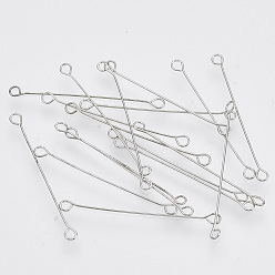 Платина Железные глазные булавки, Двусторонние глазные булавки без кадмия и свинца, платина, 30x0.4 мм, отверстие : 1.8 мм, Руководитель: 3 mm