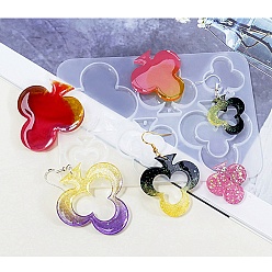 Цветок Подвески на тему игральных карт своими руками силиконовые формы, формы для литья смолы, для уф-смолы, изготовление ювелирных изделий из эпоксидной смолы, клуб, цветок, 123x84x4.5 мм, отверстие : 1.8 мм, внутренний диаметр: 26~46x26~45x4.5 мм