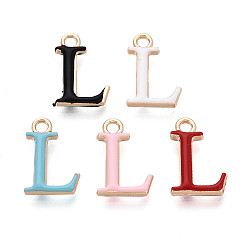 Letter L Стойки обшивки сплава эмали подвески, письмо амулеты, без кадмия, без никеля и без свинца, золотые, Письмо L, 15.5~19.5x5.5~16.5x2.5 мм, отверстие : 1.8~2 мм