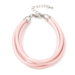 Pink Microfiber Leather Multi-strand Cord Bracelets Makings, with Brass Findings and 202 Stainless Steel Lobster Claw Clasps, Platinum, Pink, 7.48 inch(19cm)