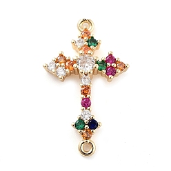 Light Gold Подвески из латуни, разноцветные стеклянные соединители, без кадмия, без никеля и без свинца, перекрестные ссылки, золотой свет, 28x17x5.2 мм, отверстие : 1.2 мм