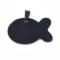 Gunmetal Stainless Steel Pendants, Stamping Blank Tag, Fish, Gunmetal, 24x38x1.5mm, Hole: 5.5x9.5mm