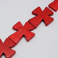 Малиновый Синтетических нитей бирюзовые бусы, окрашенные, крестик, малиновый, 49x40x8 мм, Отверстие : 1 мм , около 46 шт / 1000 г