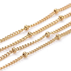 Golden Ion Plating(IP) Handmade 304 Stainless Steel Curb Chains, Satellite Chains, Soldered, Twisted Chains, with Spool, Rondelle Beads, Golden, 1.2mm, about 32.8 Feet(10m)/roll