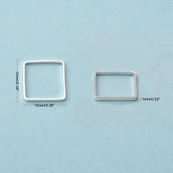 Silver Square Brass Linking Rings, Silver Color Plated, 10x10x1mm