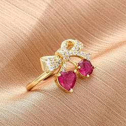 Настоящее золото 18K Манжеты из латуни с микро паве кубический цирконий для женщин, вишня, без кадмия и без свинца, долговечный, стойки покрытие, реальный 18 k позолоченный, внутренний диаметр: регулируемый