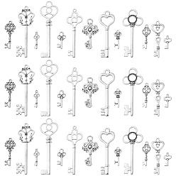Античное Серебро Сплавочные подвески тибетского стиля, без кадмия и без свинца, ключ, античное серебро, 15 мм, 13 шт / комплект, 5 комплект / коробка