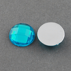 Темно-Голубой Акриловый кабошоны со стразами, плоский зад, граненые, полукруглый, глубокое синее небо, 8x3 мм