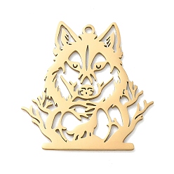 Golden 201 Edelstahl Anhänger, Laserschnitt, Wolfszauber, golden, 34.5x33x1 mm, Bohrung: 1.8 mm