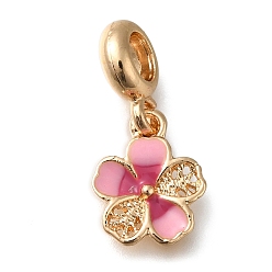 Золотой Покрытие стойки сплава розовая эмаль европейские подвески, подвески в виде цветов с большими отверстиями, золотые, 24.5 мм, отверстие : 4.5 мм, Цветок: 14.5x11.5x2.5 мм