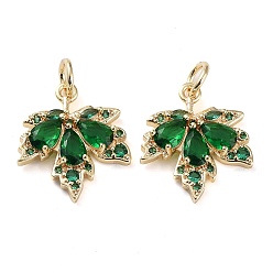 Настоящее золото 14K Подвески из латуни с покрытием из прозрачного кубического циркония, долговечный, без кадмия и без свинца, с прыжковых колец, лист, реальный 14 k позолоченный, 19.5x17x3.5 мм, отверстие : 4 мм