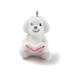 Собака Кулоны из флокированной смолы, с железной платиной петлей, собака, 31.5x18.5x23 мм, отверстие : 2 мм