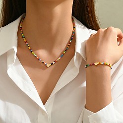 Разноцветный Наборы ожерелий и браслетов из стеклянных и пластиковых бусин., сердце, красочный, колье: 15.94 дюйм (40.5 см)