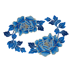 Морской Синий 2 шт. пион компьютерная вышивка ткань приклеиваемые/пришивные нашивки, аппликации из металлизированной нити, Marine Blue, 215x182x1 мм