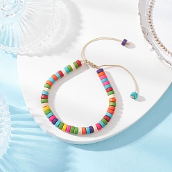 Синтетическая Бирюза Синтетическая бирюза браслеты из бисера браслеты из бисера, регулируемые браслеты из плетеных нейлоновых нитей, плоско-круглые, внутренний диаметр: 1-3/4~3-1/4 дюйм (4.6~8.3 см)