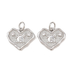 Платина Латунные подвески, сердце с домашними амулетами, долгоиграющий, стойки покрытие, без свинца и без кадмия, с целью перехода в кольце, платина, 13x15x3 мм, Перейти кольцо: 5x1 мм, внутренний диаметр: 3.5 мм