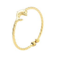 Dolphin Открытые манжеты из нержавеющей стали из натуральной 18k позолоченной 304 для женщин, дельфин, регулируемый, Дельфин: 6x8 мм