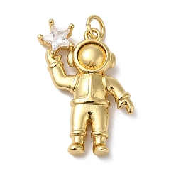 Настоящее золото 18K Покрытие стойки латунь микропаве прозрачные подвески из кубического циркония, с целью перехода в кольце, долговечный, без свинца и без кадмия, астронавт, реальный 18 k позолоченный, 25.5x18x4.5 мм, отверстие : 3 мм