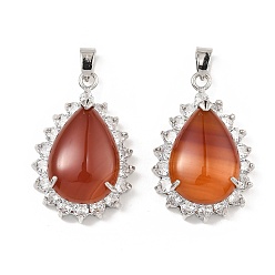 Red Agate Подвески из натурального красного агата и горного хрусталя, с платиновым тоном, покрытие стойки, обмотка латунной проволокой, долговечный, без свинца и без кадмия, слеза, 40x26x13 мм, отверстие : 6x4.5 мм