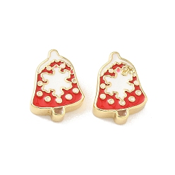 Рождественская елка Рождественские латунные эмалевые бусины, без свинца и без кадмия, долговечный, реальный 18 k позолоченный, стойки покрытие, рождественская елка, 15x11.5x5 мм, отверстие : 2 мм