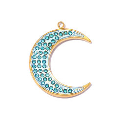 Светло-Голубой 304 из нержавеющей стали горный хрусталь подвески, лунное очарование, с эмалью, реальный 18 k позолоченный, ионное покрытие (ip), долговечный, Небесно-голубой, 27x21 мм, отверстие: 1.40 мм