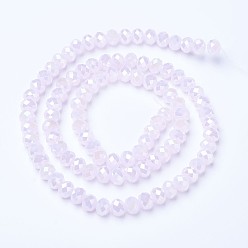 Misty Rose Electroplate Glass Beads Strands, Imitation Jade Beads, AB Color Plated, Faceted, Rondelle, Misty Rose, 6x5mm, Hole: 1mm, about 92~94pcs/strand, 17~17.5 inch(42.5~43.75cm)