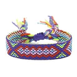 Purple Bohemia Polyester Braided Rhombus Cord Bracelet, Adjustable Bracelet for Women, Purple, 5-3/4 inch(14.5cm)