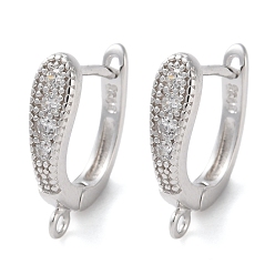 Платинированный Антикоррозийное покрытие родием 925 фурнитура для сережек с застежкой-рычагом из стерлингового серебра, с петлей и фианитом, Реальная платина, 15x3.5 мм, отверстие : 1.2 мм, штифты : 0.8x8.5 мм