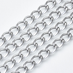 Stainless Steel Color Tarnish Resistant 304 Stainless Steel Curb Chains, Twisted Chains, with Spool, Unwelded, Stainless Steel Color, 11.6x8.4x1.6mm, about 32.8 Feet(10m)/roll