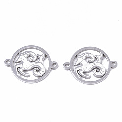 Capricorn Tarnish Resistant 201 Stainless Steel Links connectors, Constellations, Flat Round, Stainless Steel Color, Capricorn, 21x16x1mm, Hole: 1.4mm