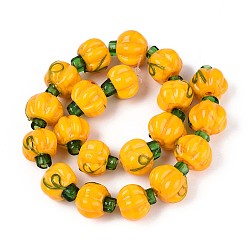 Золотистый Бусы лэмпворк ручной работы, тыква, золотые, 13~14x13~14x13~14 мм, отверстие : 1 мм, около 20 шт / нитка, 10.43'' (26.5 см)