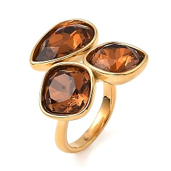 Sienna Teardrop & Square Glass Open Cuff Rings, Real 18K Gold Plated 304 Stainless Steel Ring, Sienna, US Size 7 1/4(17.5mm)