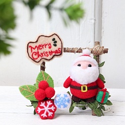 Mixed Color DIY Needle Felting Kit, Christmas Theme, including Iron Needles, Foam Chassis & Wool, Iron Eye Pins, Keychain Accessories, Plastic Craft Eyes, Satin Ribbon, Glue Stick & Artifical Leaf, Wooden Sticks, Santa Claus, Mixed Color, 10~1120x2~112x0.1~29mm, 26pcs/set