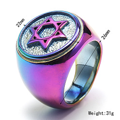 Rainbow Color Узор «Звезда Давида» 304 перстни из нержавеющей стали для мужчин, Радуга цветов, размер США 11 (20.6 мм)