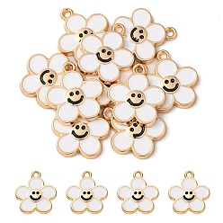 Белый Подвески из эмали и сплава, золотые, цветок с улыбающимся личиком, белые, 15x14x2 мм, отверстие : 1.4 мм
