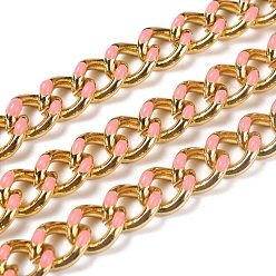 Pink Panzerkette aus goldener Messing-Emaille, verdrillten Kette, langlebig überzogen, mit Spule, ungeschweißte, rosa, 10.5x8x3.5 mm, 32.8 Fuß(10m)/Rolle