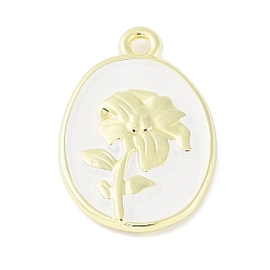 Белый Подвески из сплава, окрашенные распылением, без кадмия, без никеля и без свинца, овальные с цветком, белые, 17.5x12x2 мм, отверстие : 1.4 мм