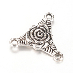 Antique Silver Tibetan Style Alloy Chandelier Component Links, 3 Loop Connectors, Triangle with Flower, Cadmium Free & Lead Free, Antique Silver, 19.5~20x21~21.5x3mm, Hole: 2mm, about 600pcs/1000g