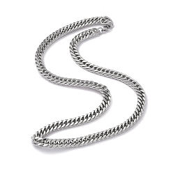 Нержавеющая Сталь Цвет Не тускнеет 201 ожерелье из кубинской цепи из нержавеющей стали с 304 застежками из нержавеющей стали для мужчин и женщин, цвет нержавеющей стали, 23.86 дюйм (60.6 см), ссылка: 13x9x2 mm
