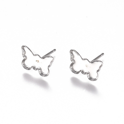 Stainless Steel Color Tarnish Resistant 304 Stainless Steel Stud Earring Findings, Earring Posts, Butterfly, Stainless Steel Color, Tray: 6.5x10.5mm, 7.5x11.5mm, Pin: 0.8mm