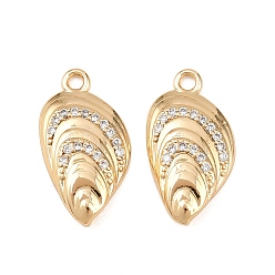 Настоящее золото 18K Латунные микро проложить кубического циркония подвески, формы раковины, реальный 18 k позолоченный, 19x10x3 мм, отверстие : 1.6 мм